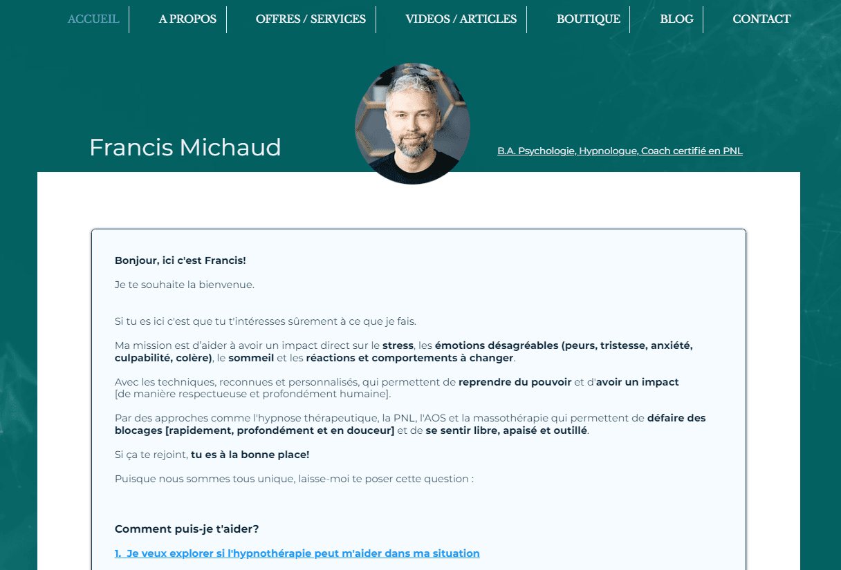 Hypnothérapie, Hypnose et Coaching Francis Michaud